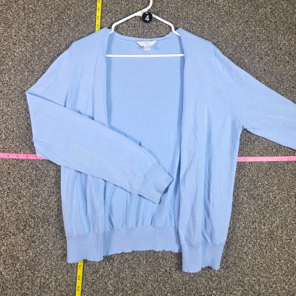 Time and Tru Cardigan Women Large 12-14 Blue Open Front Long Sleeve Ribbed Trim